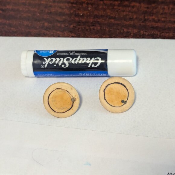 Wood Disc Round Stud Earrings MCM Modern Mod Artisan Unique Mid Century Festival - Picture 3 of 6